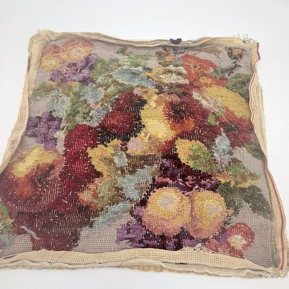 Vintage Needlepoint Pillow Tapestry Throw Pillow Floral Fruit Stitched